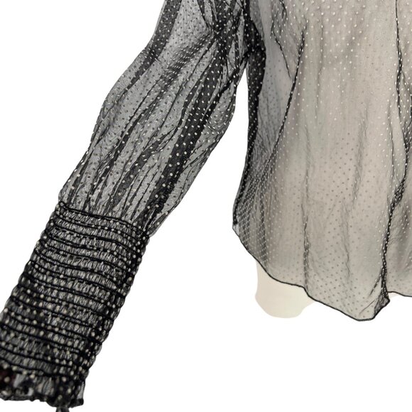 Zara Sheer Black Polka Dot Long Sleeve Blouse Size Medium - Picture 4 of 9